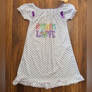 Vintage Kids Pajama Nightgown White with Purple Polka Dots